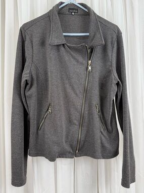 Zenobia XL Gray Moto Zip Jacket Faux Pockets Lightweight Polyester